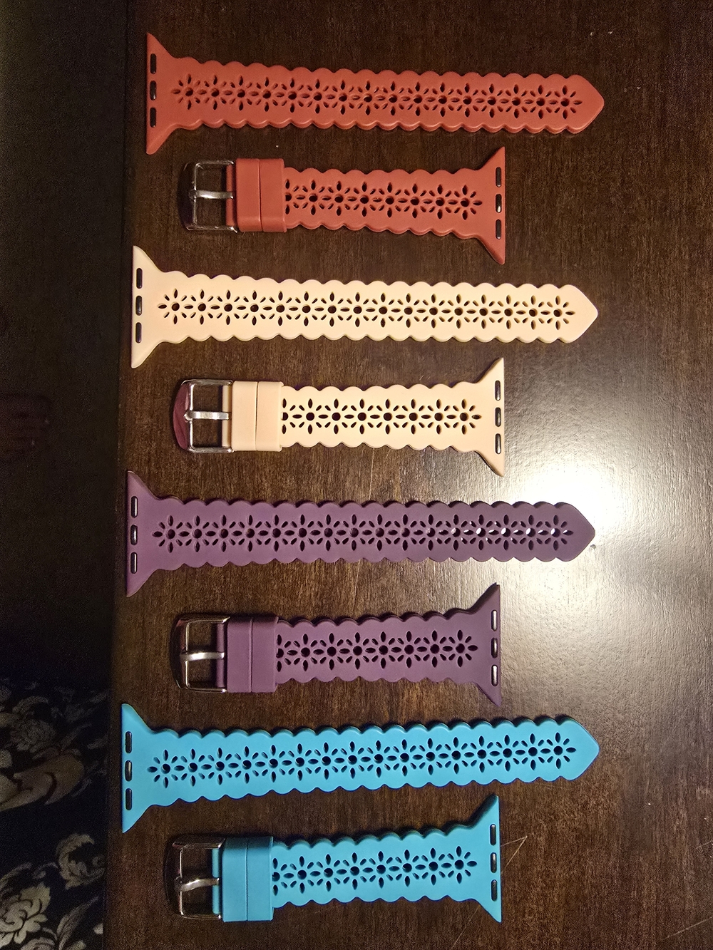 Floral Cutout Silicone SmartWatch Bands - Coral, Cream, Purple, Teal
